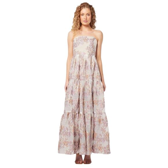 NWT Elliatt Halite Blush Pink Metallic Jacquard Side Slit Maxi Dress - Picture 1 of 10